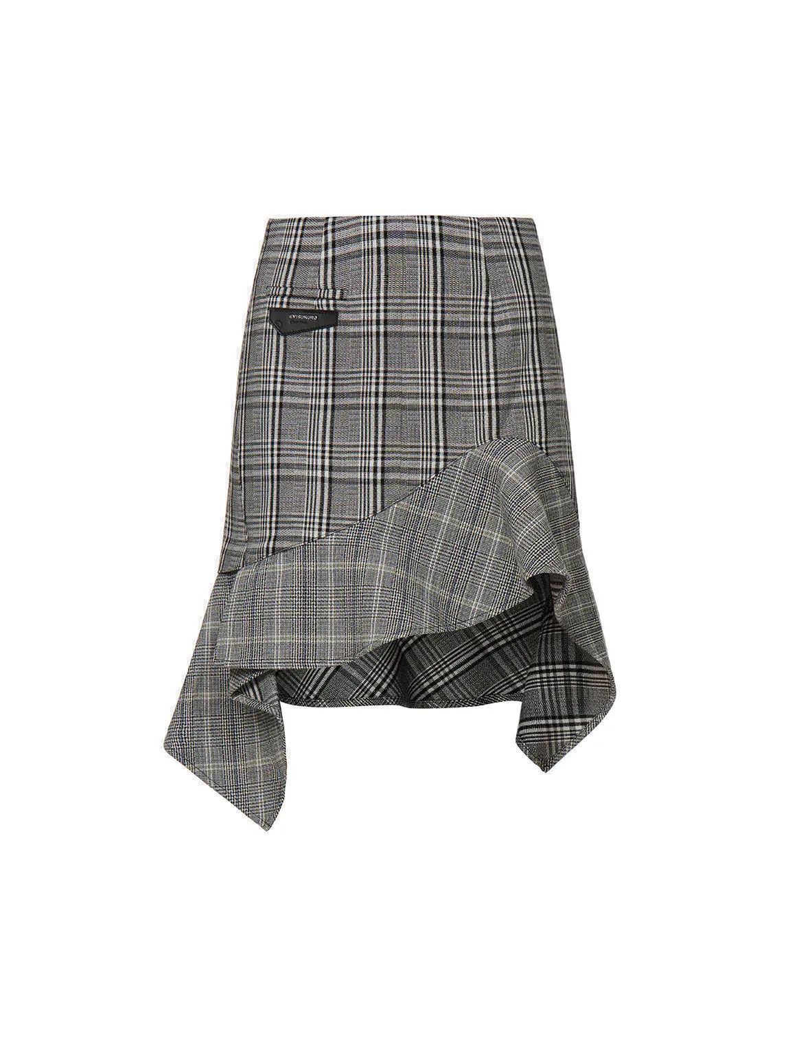 Asymmetric Ruffle Mixed Plaid Skirt