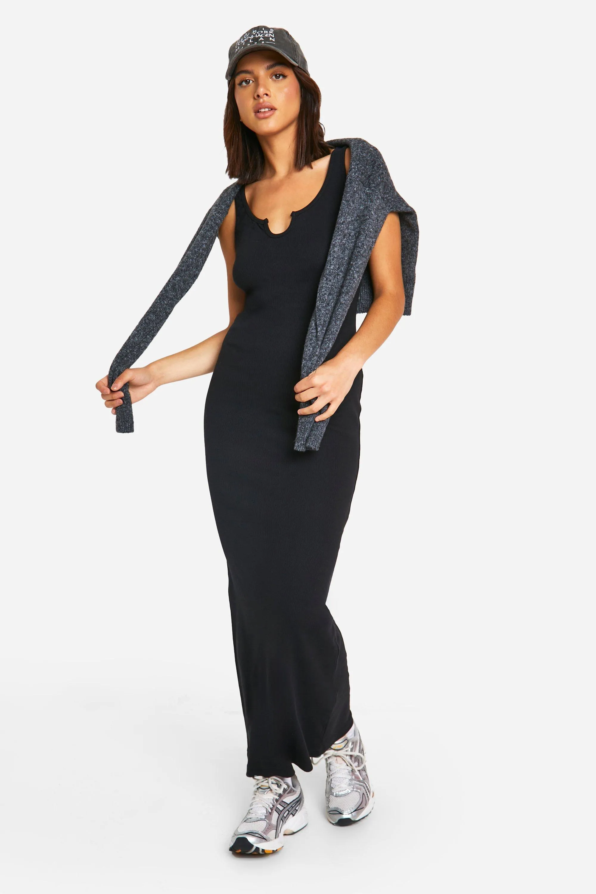 Basic Rib Notch Maxi Dress