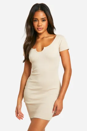 Basic Rib Notch Mini Dress