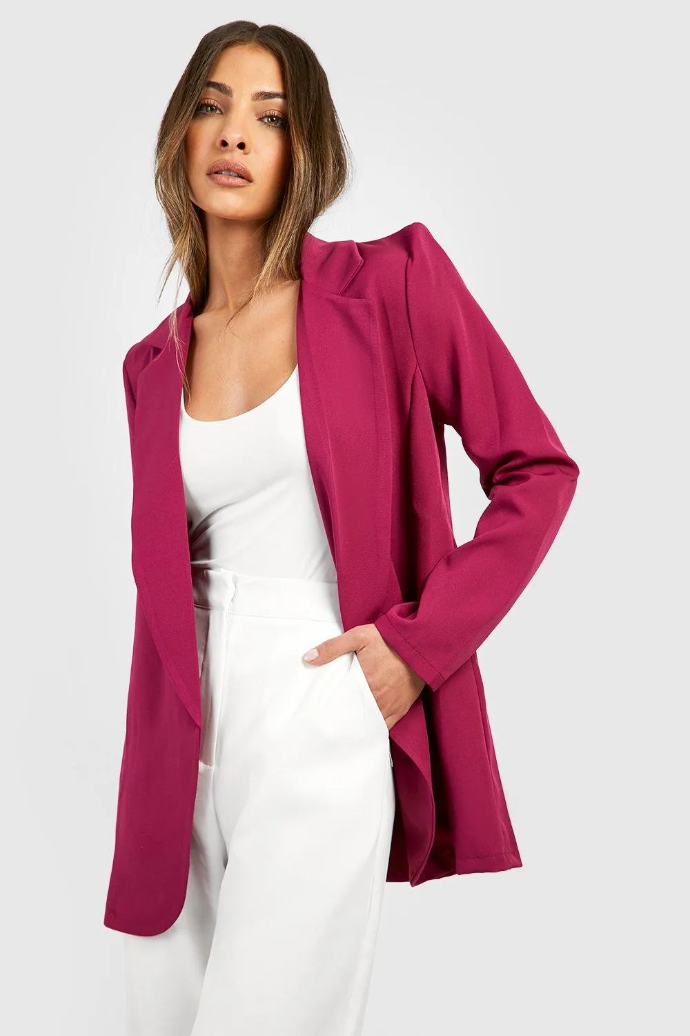 Basic Woven Long Sleeve Relaxed Fit Blazer