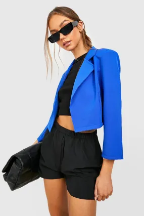 Basic Woven Plunge Lapel Crop Blazer