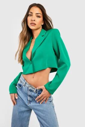 Basic Woven Relaxed Fit Crop Blazer