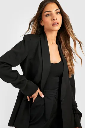 Basic Woven Ruched Sleeve Plunge Lapel Blazer