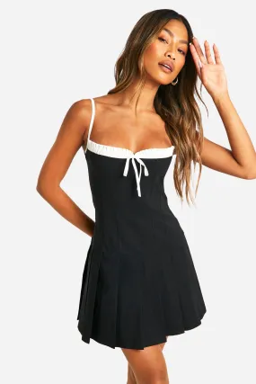 Bengaline Tie Front Strappy Skater Dress