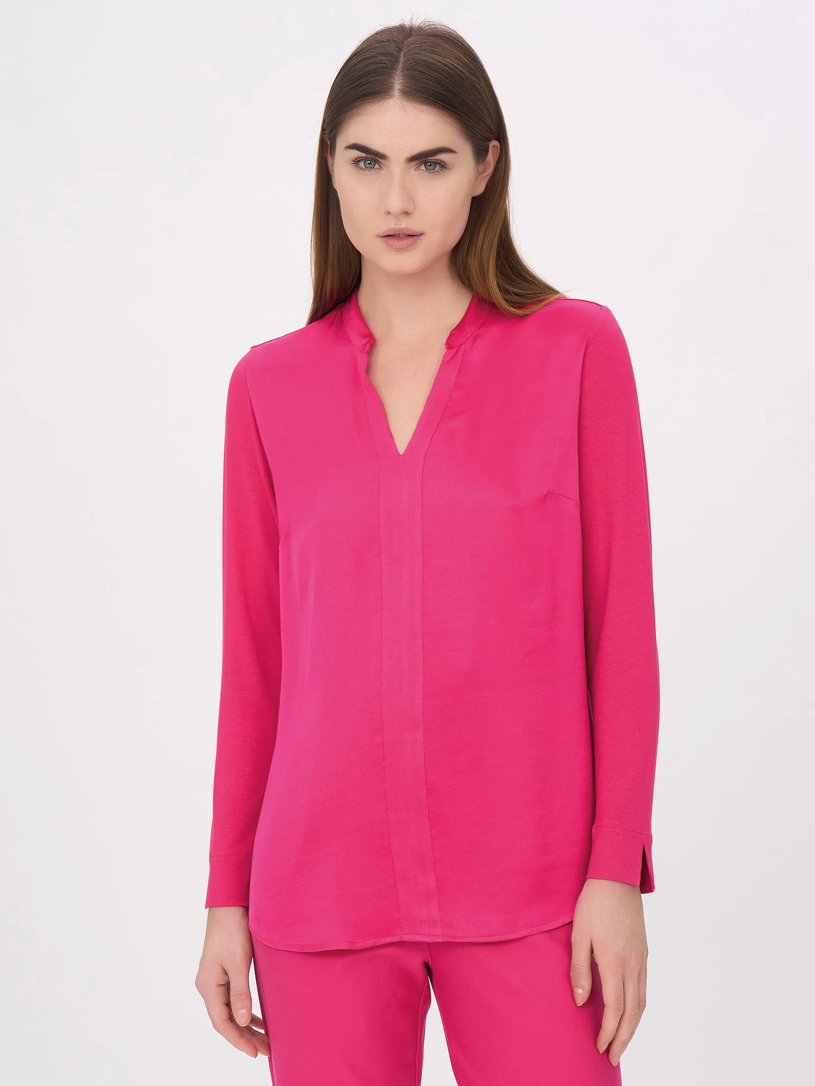 Blusa con scollo a V in misto viscosa - Fuchsia Purple