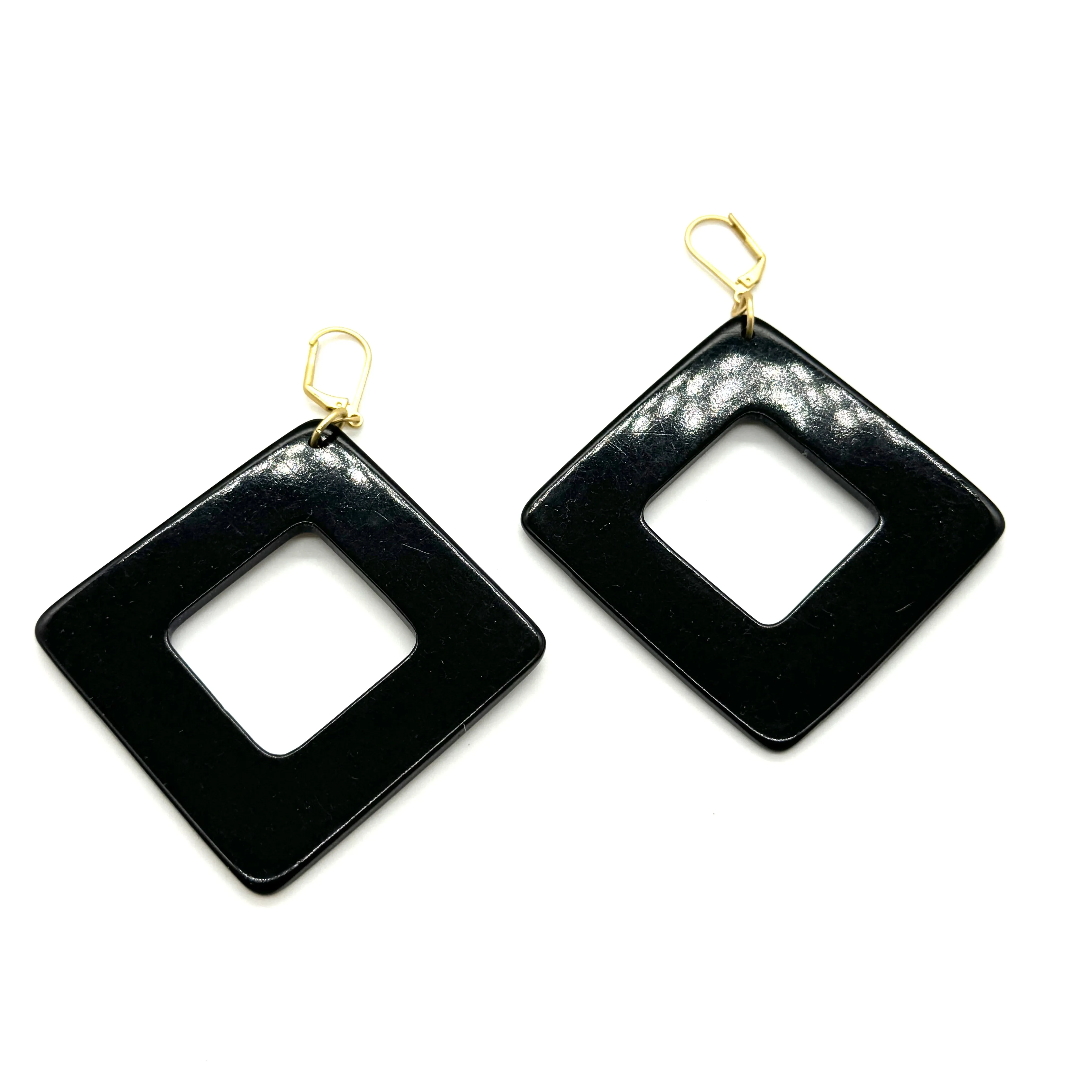 Bold Black Diagonal Drop Earrings