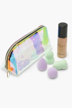 boohoo BEAUTY Holographic Makeup Bag, Spray & Sponge Set