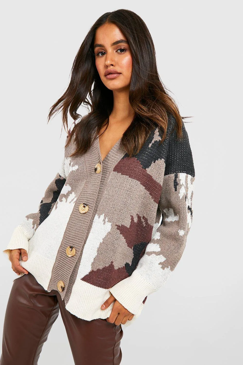 Camo Printed Boyfriend Cardigan