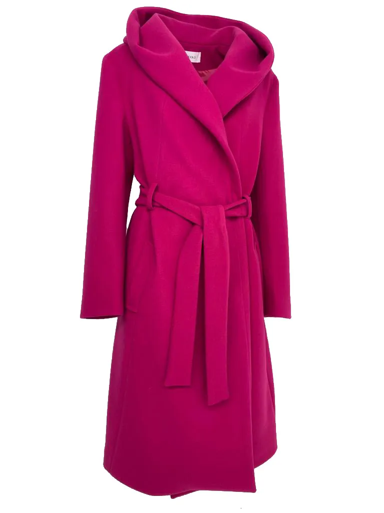 CAPPOTTO DONNA FUCSIA CON CAPPUCCIO E CINTURA