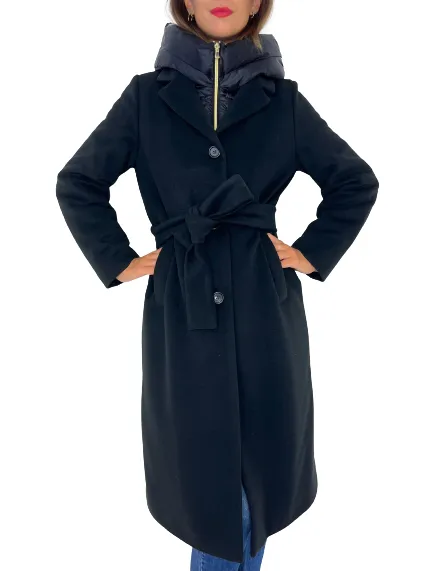 CAPPOTTO DONNA NERO CON CAPPUCCIO IMBOTTITO