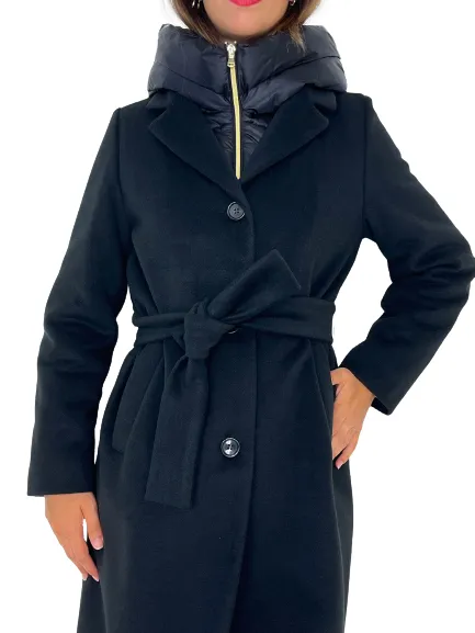 CAPPOTTO DONNA NERO CON CAPPUCCIO IMBOTTITO