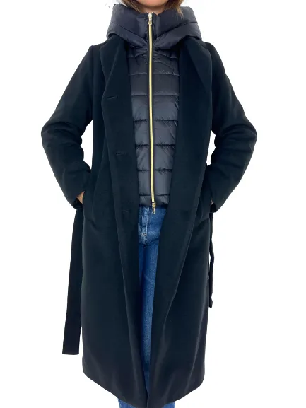 CAPPOTTO DONNA NERO CON CAPPUCCIO IMBOTTITO