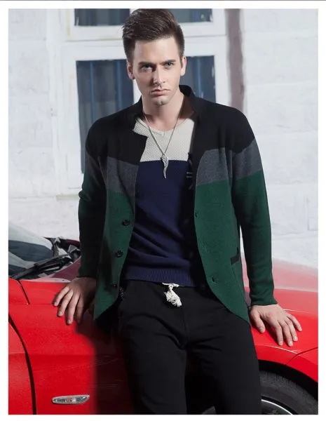 Cardigan for men with tricolor large stripe design and 3 button closure