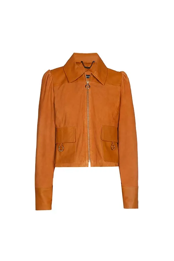 Caroline Biss CAMEL LEATHER SUEDE JACKET