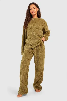 Checkerboard Fleece Sweater And Pants Set