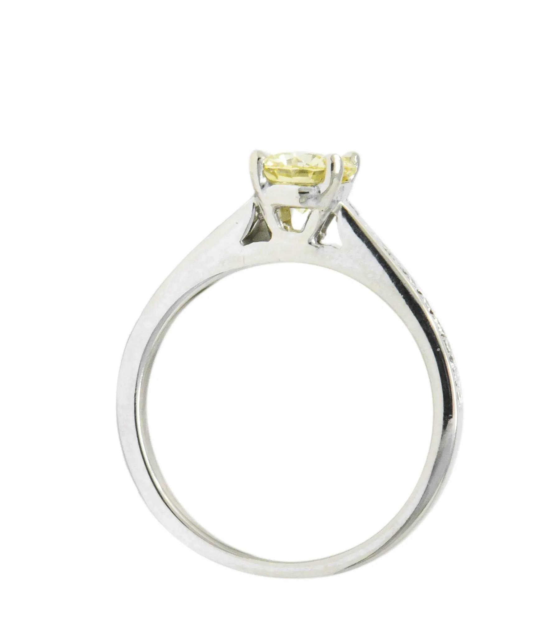 Contemporary 0.79 CTW Fancy Yellow Diamond 14 Karat White Gold Engagement Ring GIA