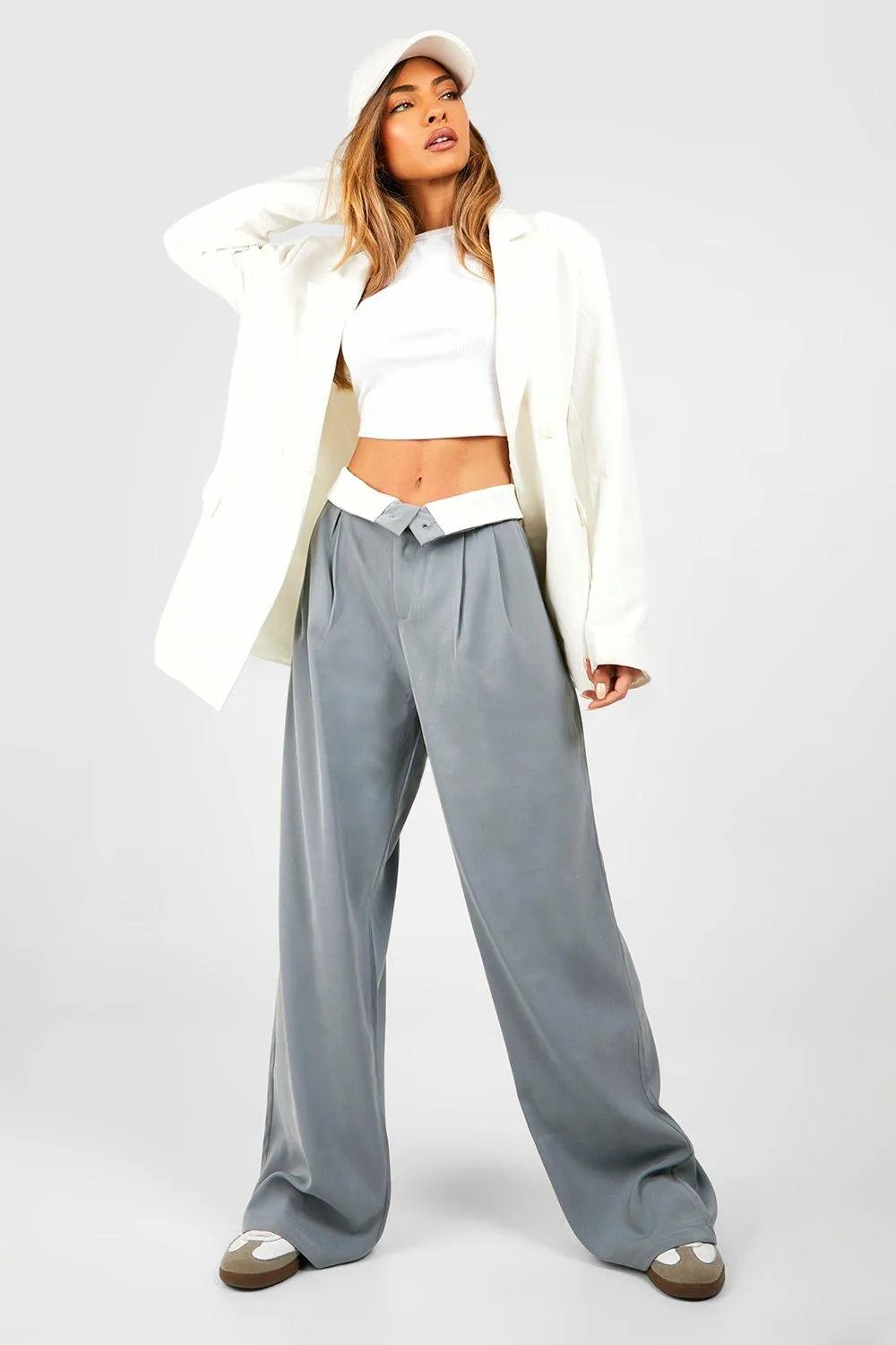 Contrast Waistband Detail Straight Leg Pants