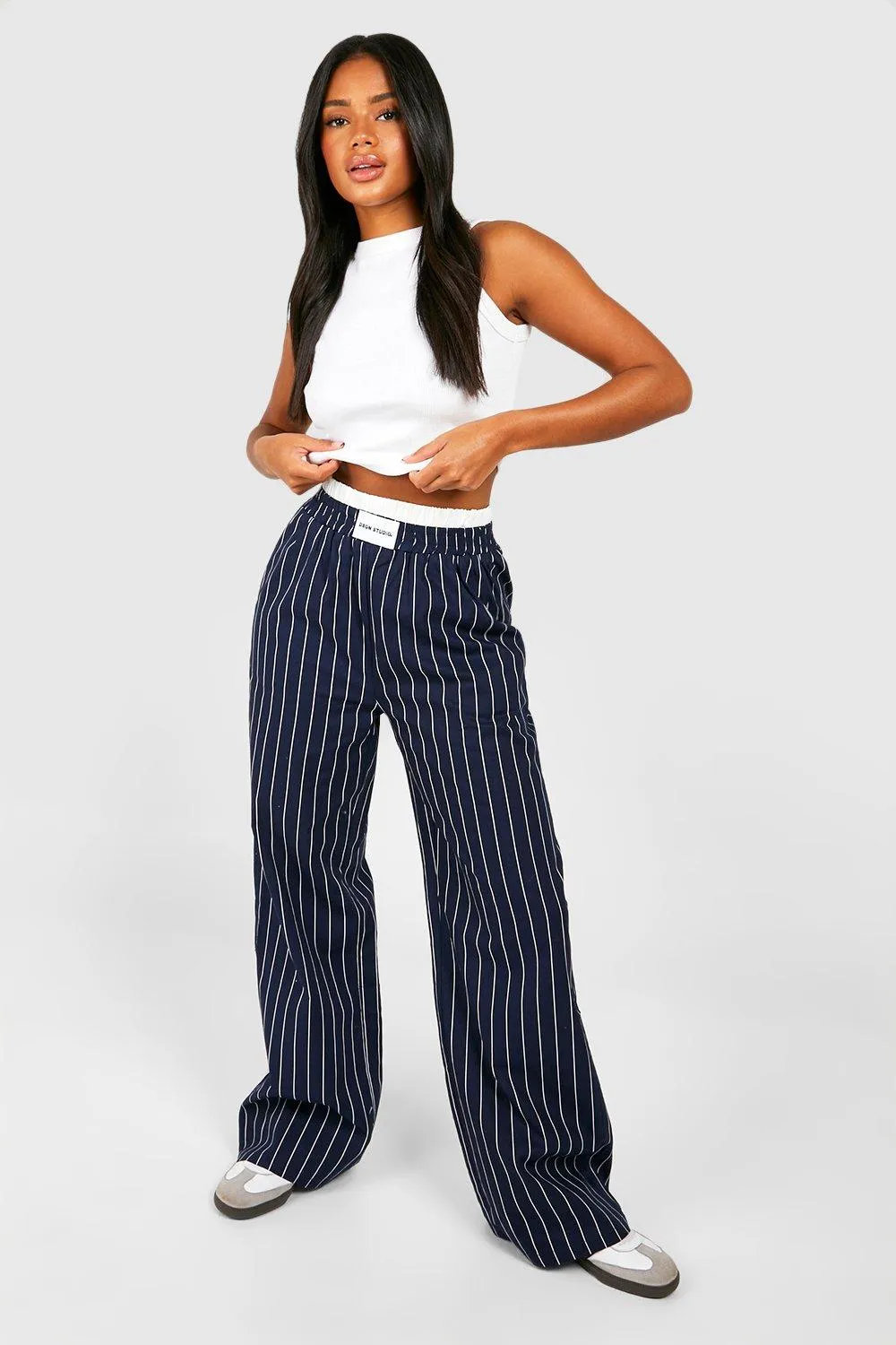 Contrast Waistband Detail Stripe Pants