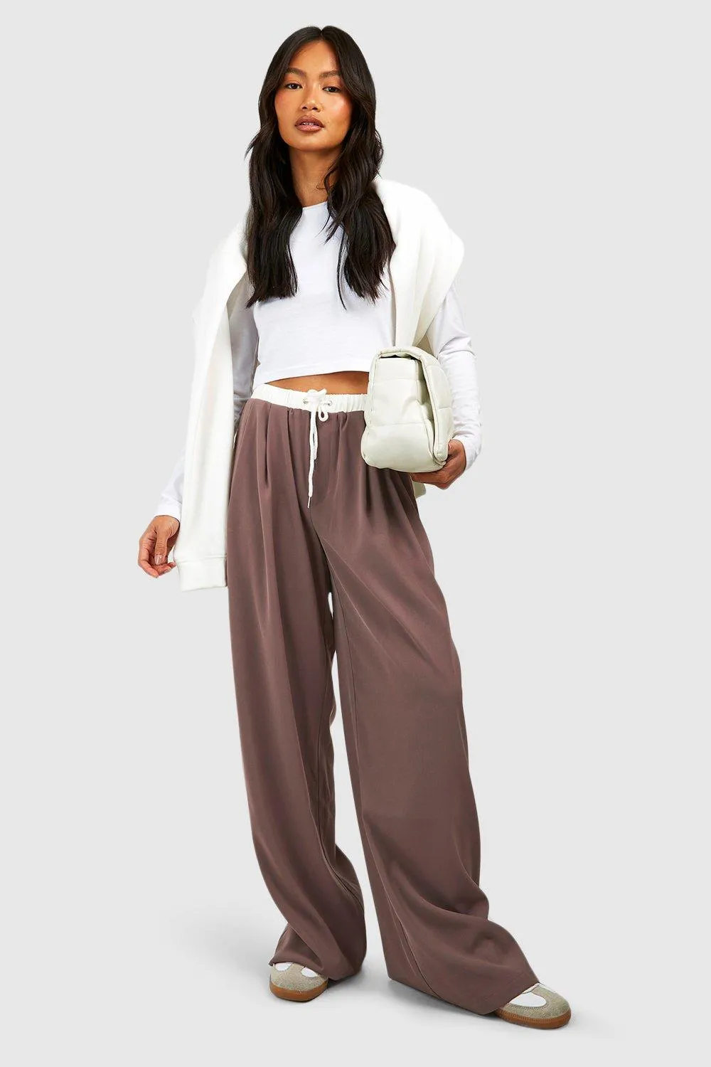 Contrast Waistband Detail Wide Leg Pants