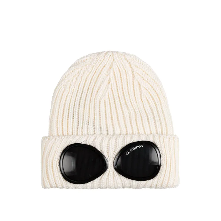 C.P. Company Extra Fine Merino Wool Goggle Beanie Gauze White