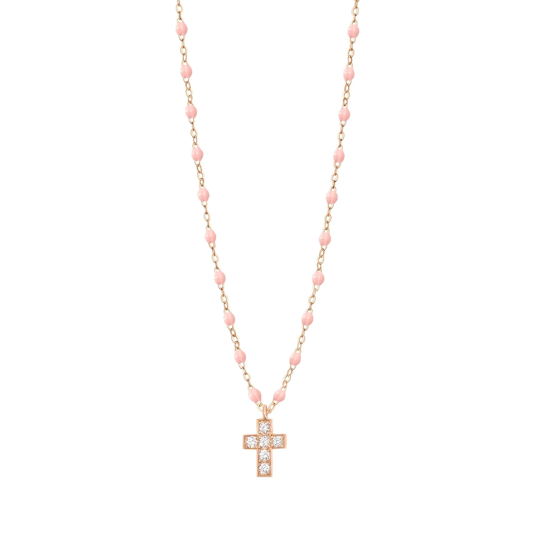 Cross Charm Classic Gigi Baby Pink diamond necklace, Rose Gold, 16.5