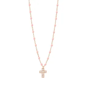 Cross Charm Classic Gigi Baby Pink diamond necklace, Rose Gold, 16.5