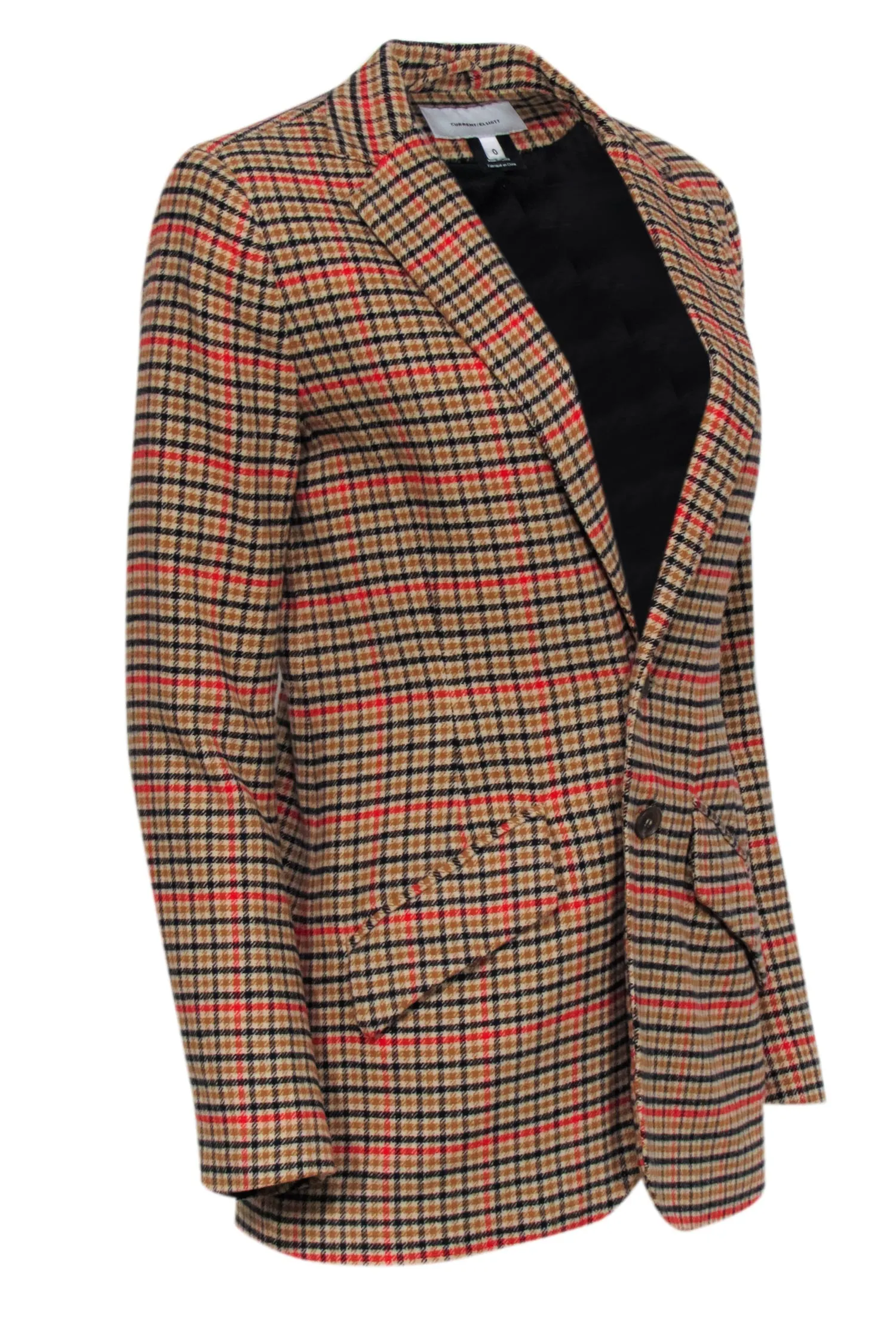 Current/Elliott - Tan, Red, & Black Plaid Cotton Blazer Sz 0