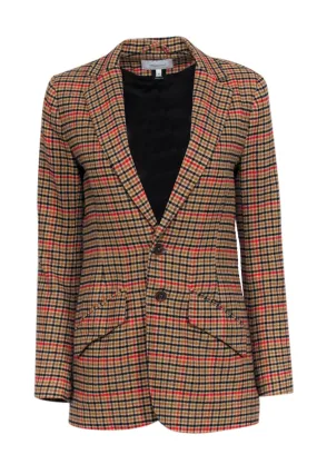 Current/Elliott - Tan, Red, & Black Plaid Cotton Blazer Sz 0