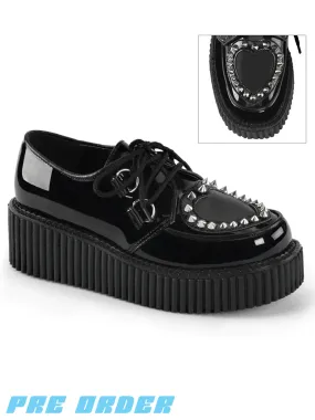 DEMONIA CREEPER-108 - BLACK PATENT  PRE ORDER 