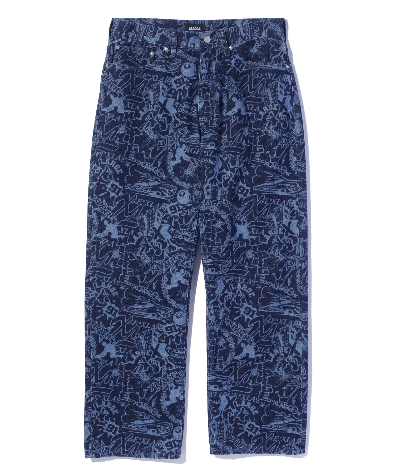 DISCHARGE PRINT DENIM PANTS