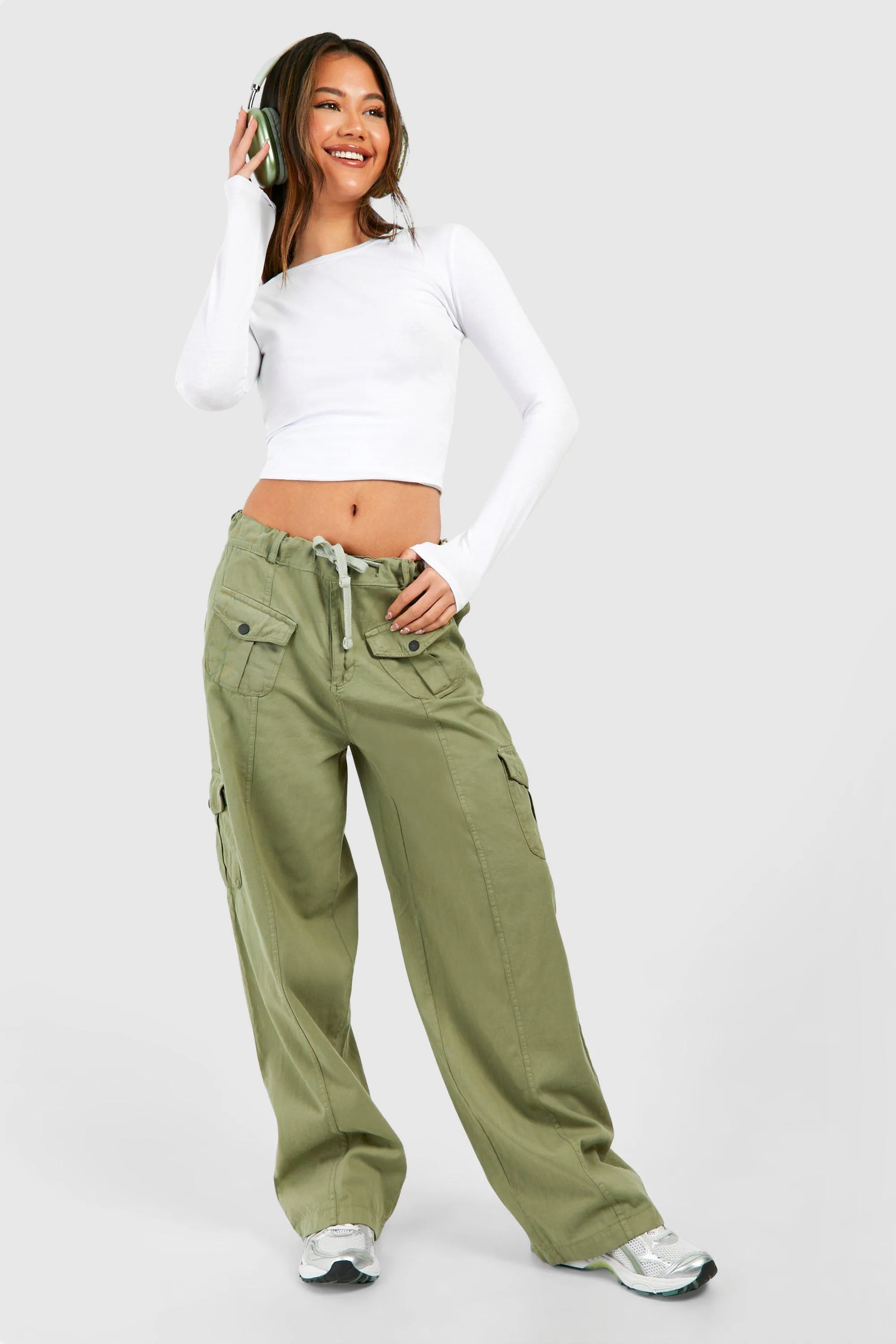 Drawstring Waist Cargo Pants