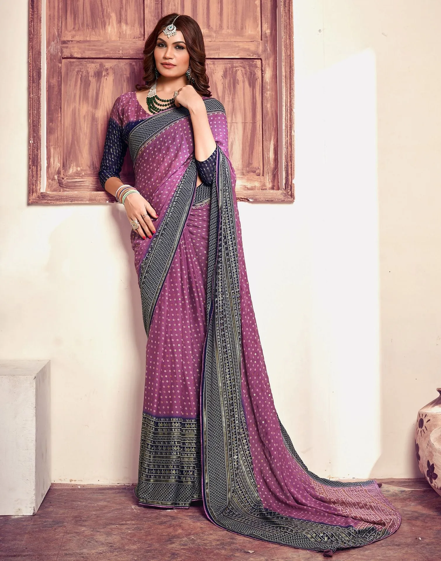 Dull Pink Printed  Saree