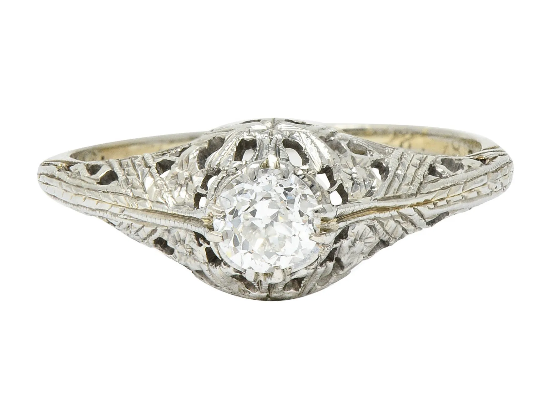 Edwardian 0.34 CTW Diamond 18 Karat White Gold Butterfly Engagement Ring