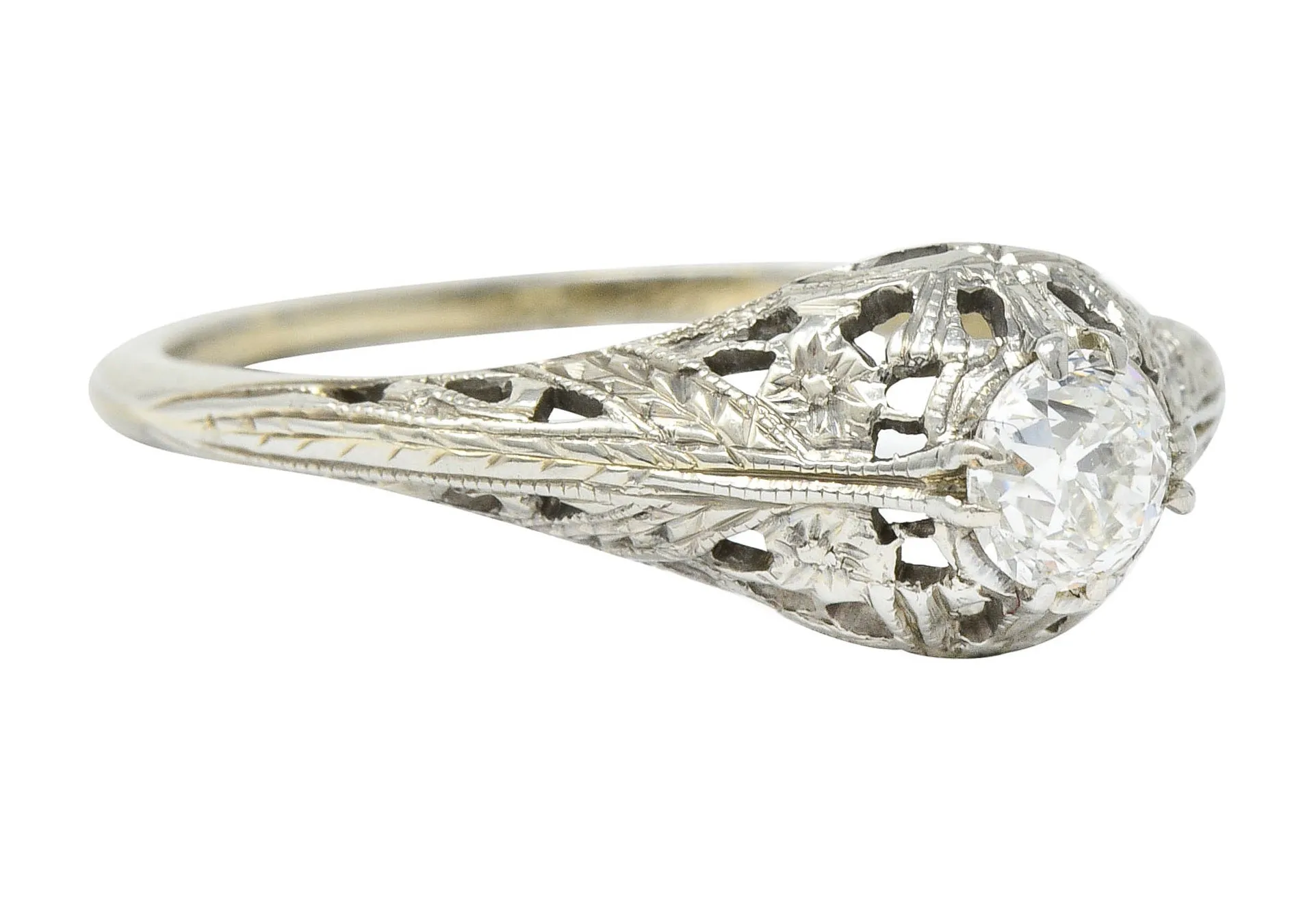 Edwardian 0.34 CTW Diamond 18 Karat White Gold Butterfly Engagement Ring