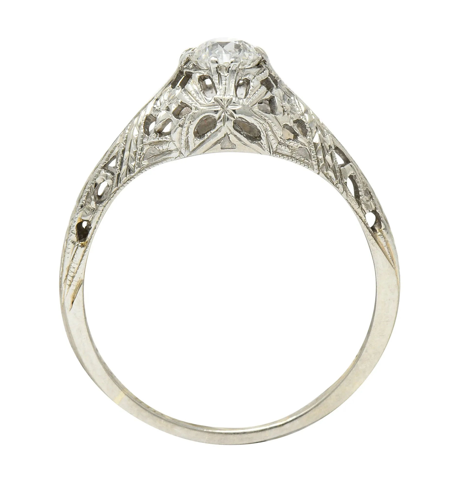 Edwardian 0.34 CTW Diamond 18 Karat White Gold Butterfly Engagement Ring