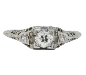 Edwardian 0.47 CTW Diamond 18 Karat White Gold Engagement Ring