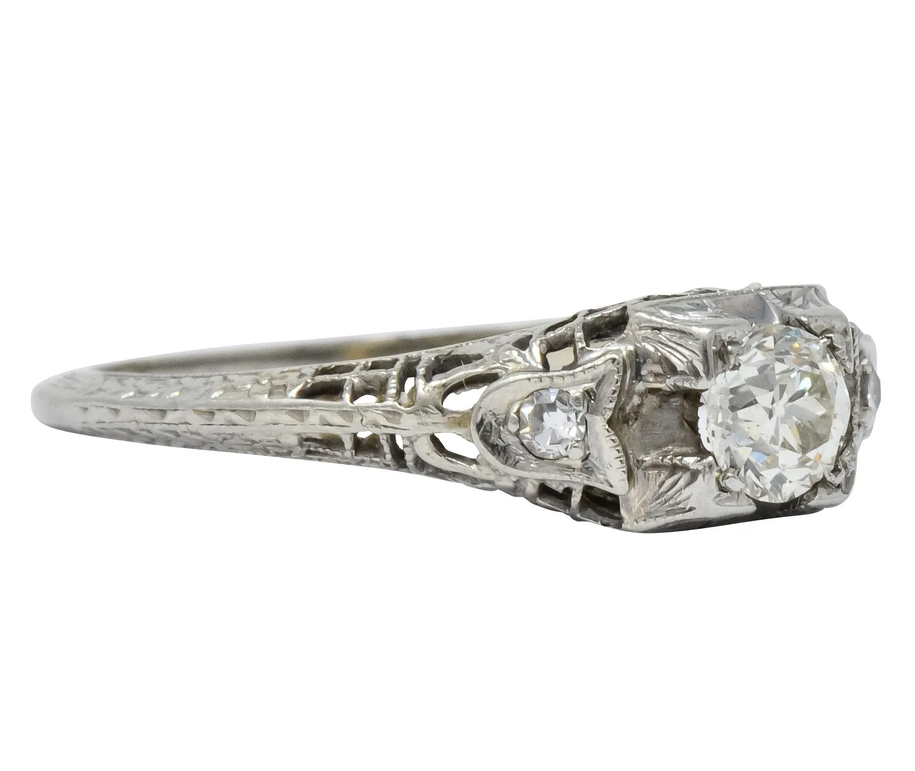 Edwardian 0.47 CTW Diamond 18 Karat White Gold Engagement Ring