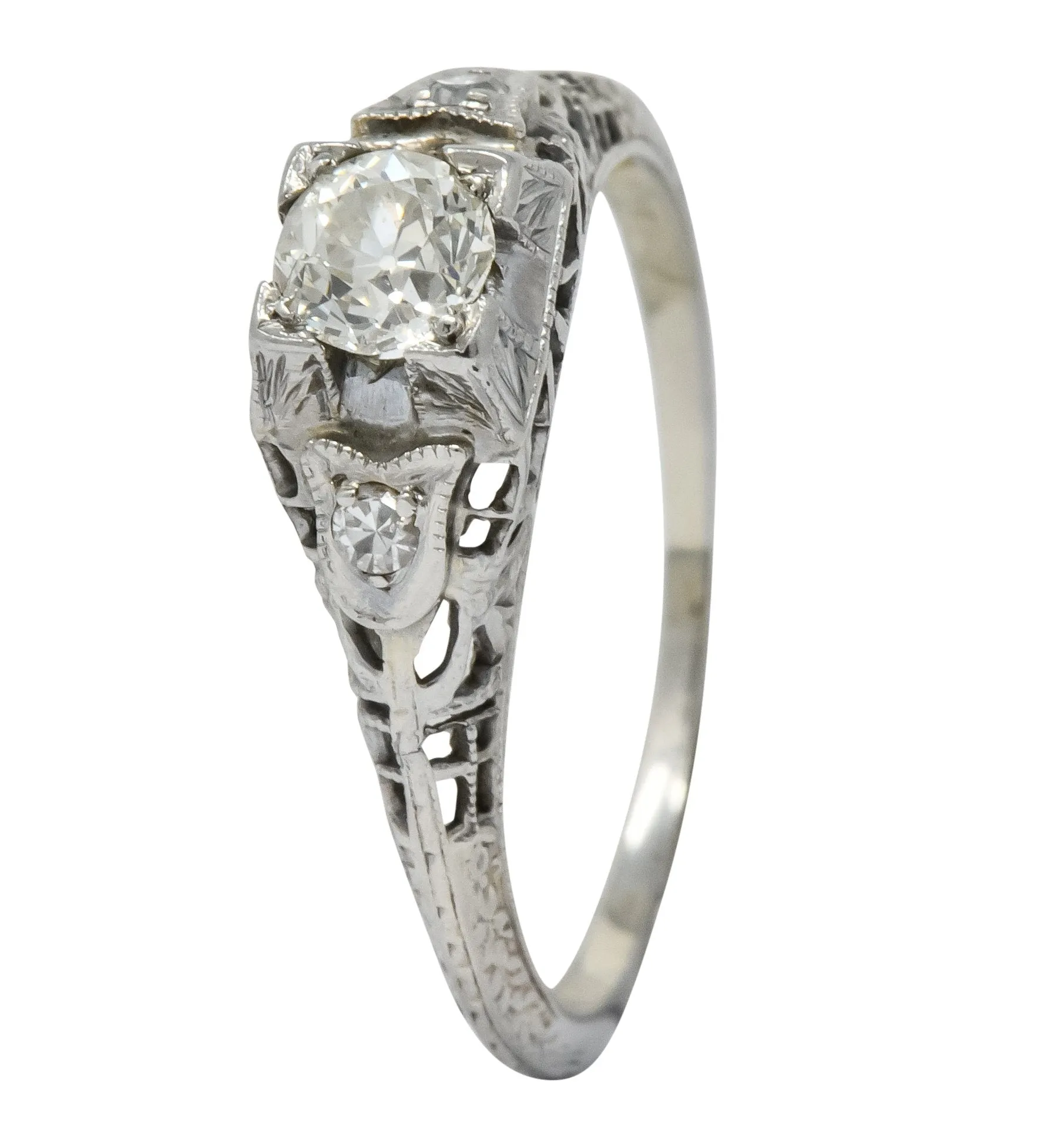 Edwardian 0.47 CTW Diamond 18 Karat White Gold Engagement Ring