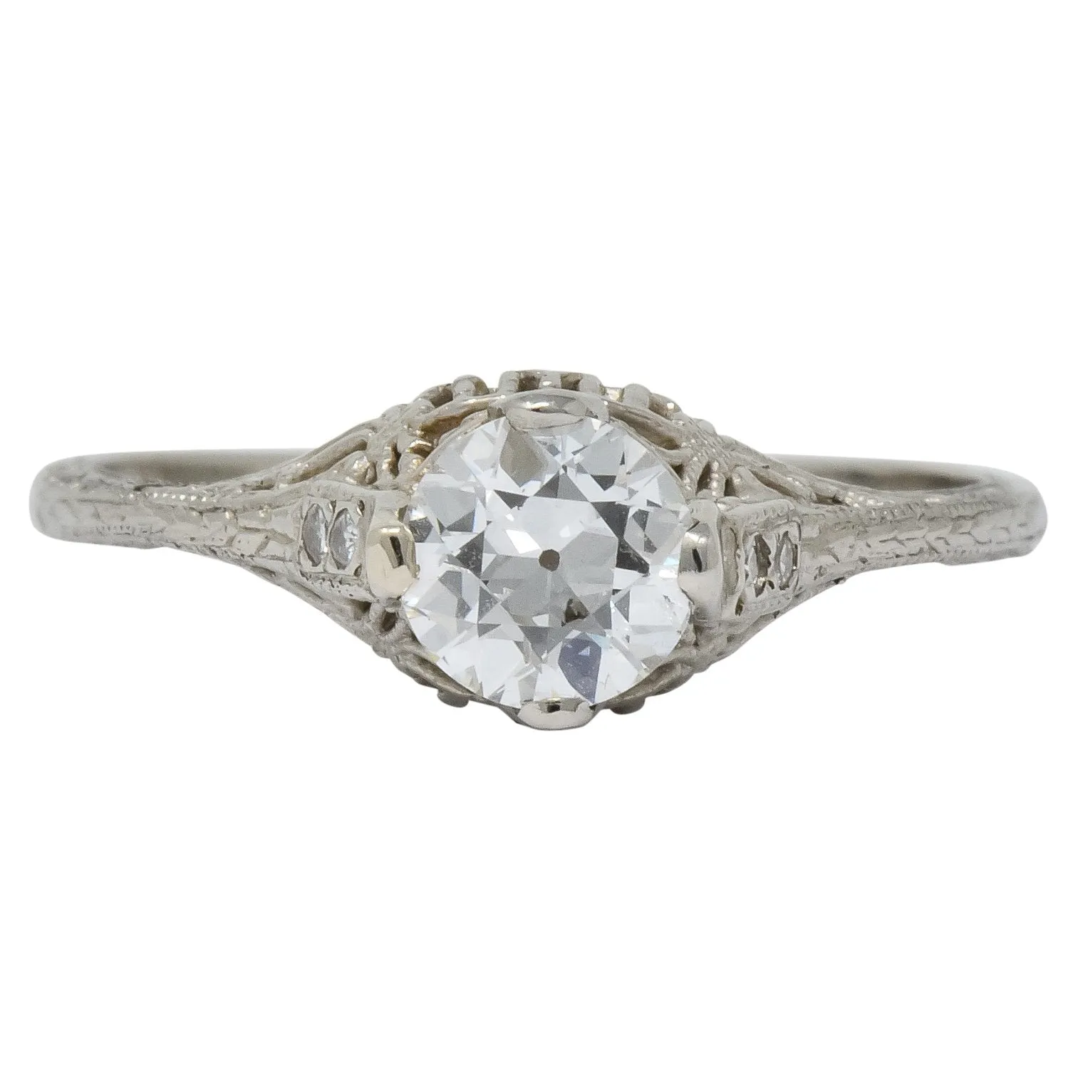 Edwardian 0.88 CTW Diamond 14 Karat White Gold Engagement Ring GIA