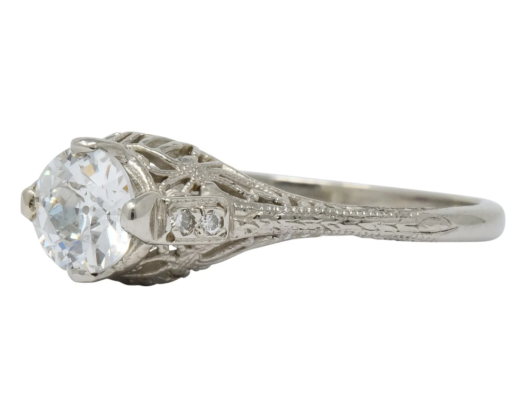 Edwardian 0.88 CTW Diamond 14 Karat White Gold Engagement Ring GIA