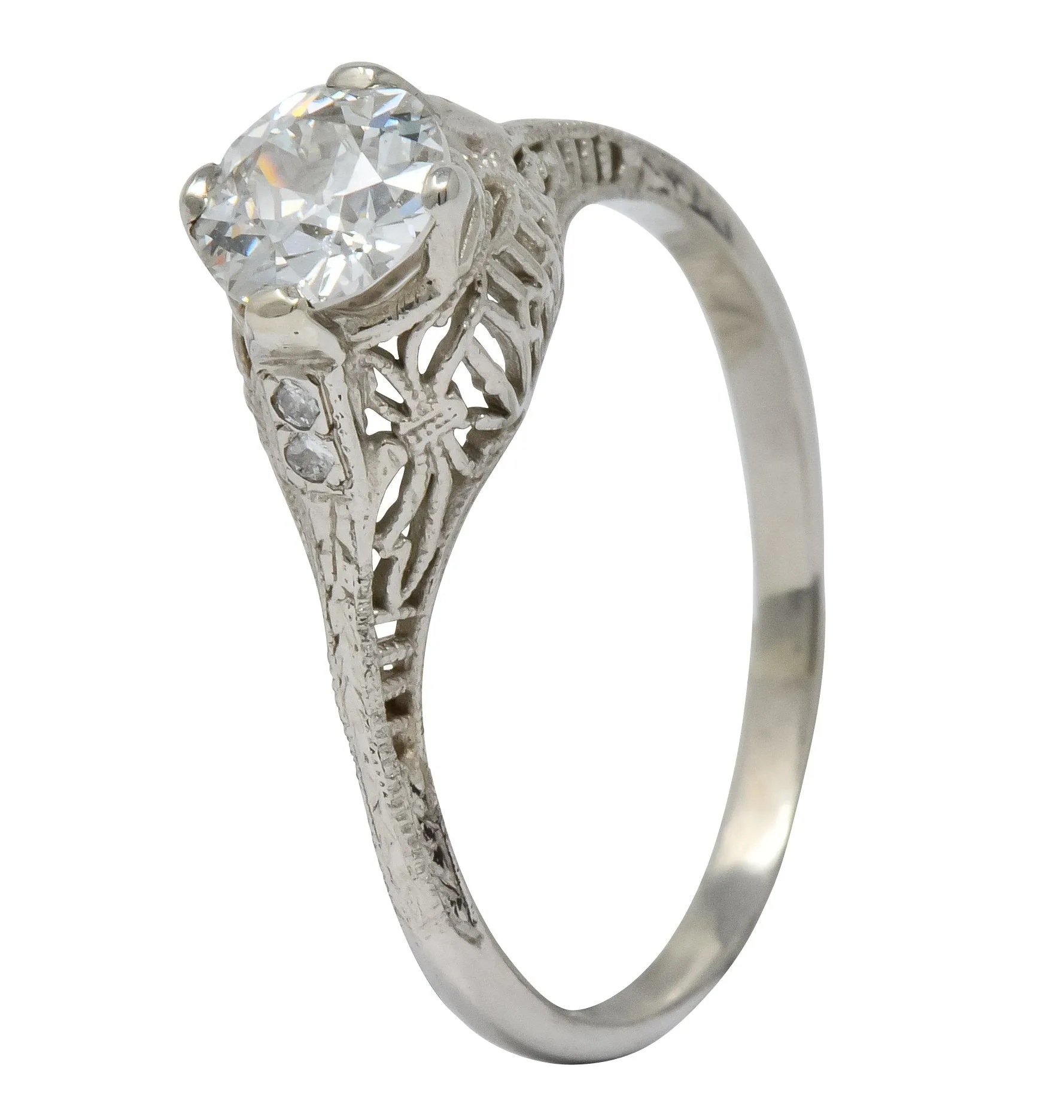 Edwardian 0.88 CTW Diamond 14 Karat White Gold Engagement Ring GIA