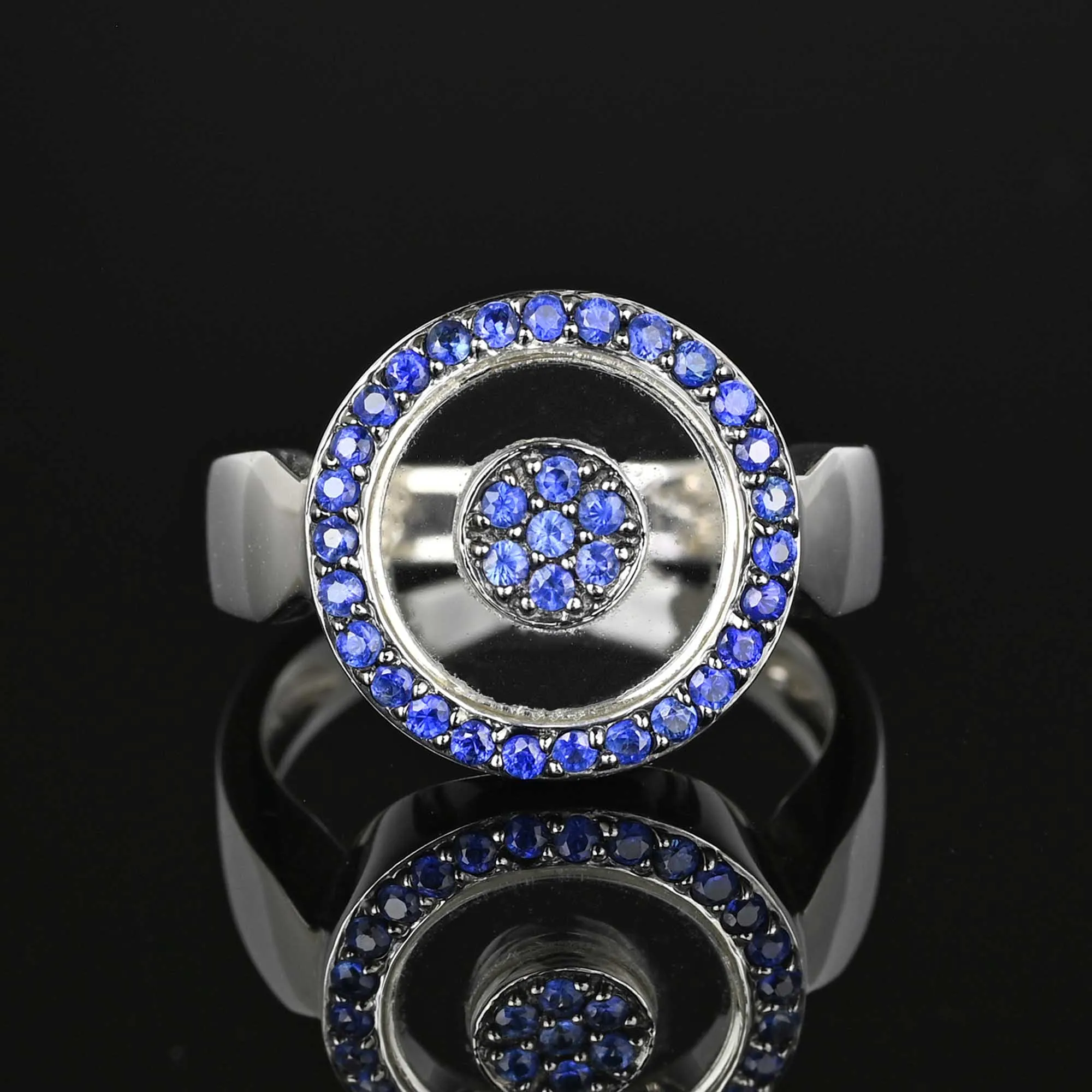 Elegant Crystal Sapphire Target Ring 14K White Gold