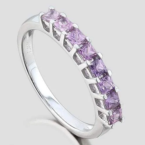 ELITE !  3/4 CARAT (8 PCS) PURPLE SAPPHIRE 9KT SOLID GOLD BAND RING