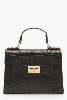 Faux Croc Small Tote Bag