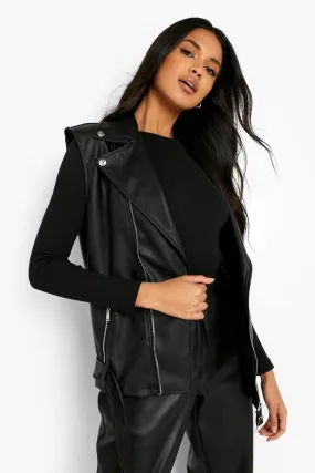 Faux Leather Belted Biker Vest