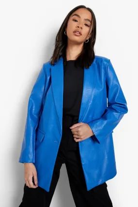 Faux Leather Single Button Blazer