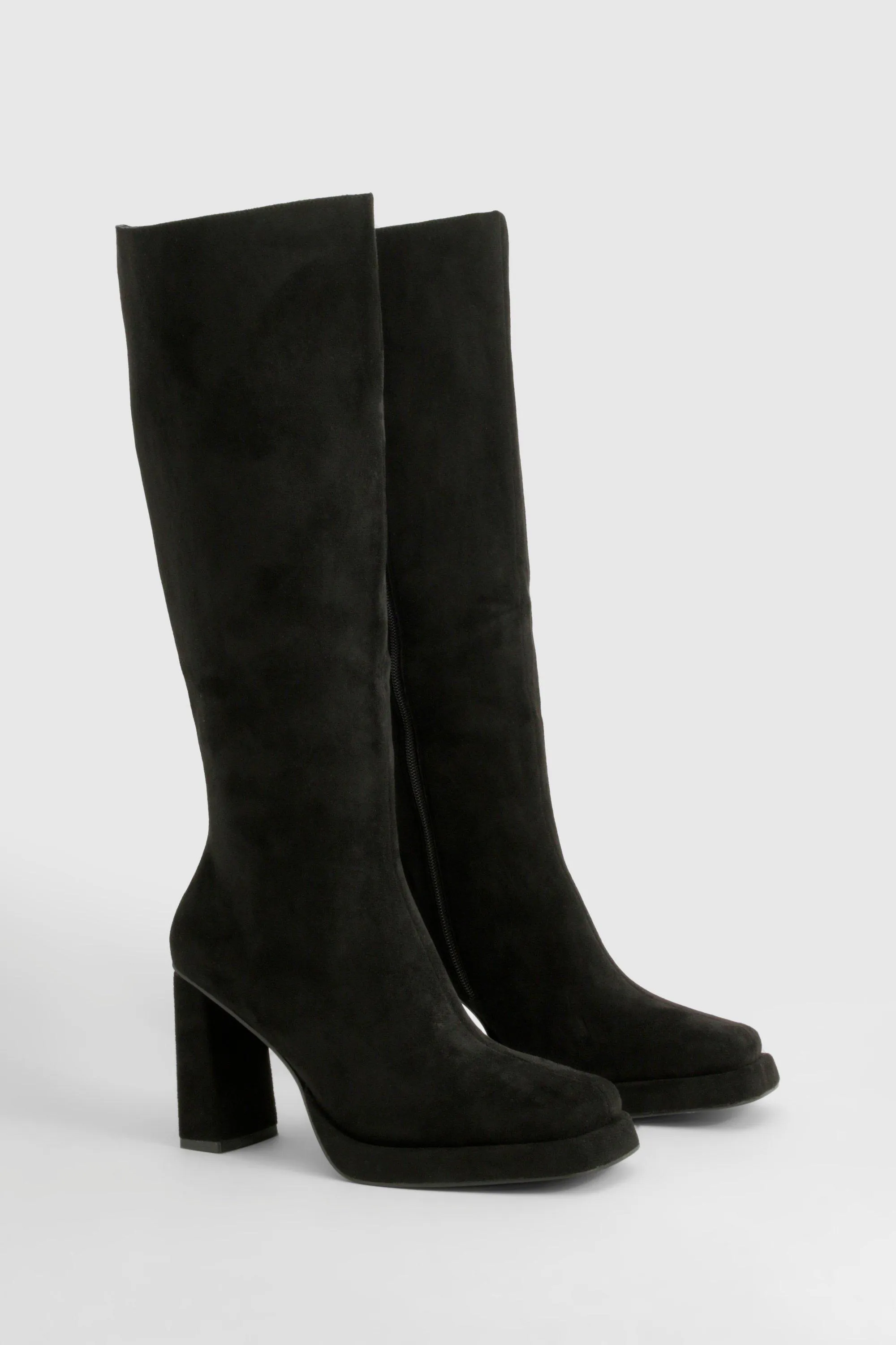 Faux Suede Block Heel Platform Knee High Boots