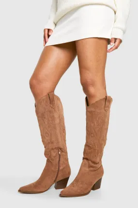 Faux Suede Embroidered Western Cowboy Boots