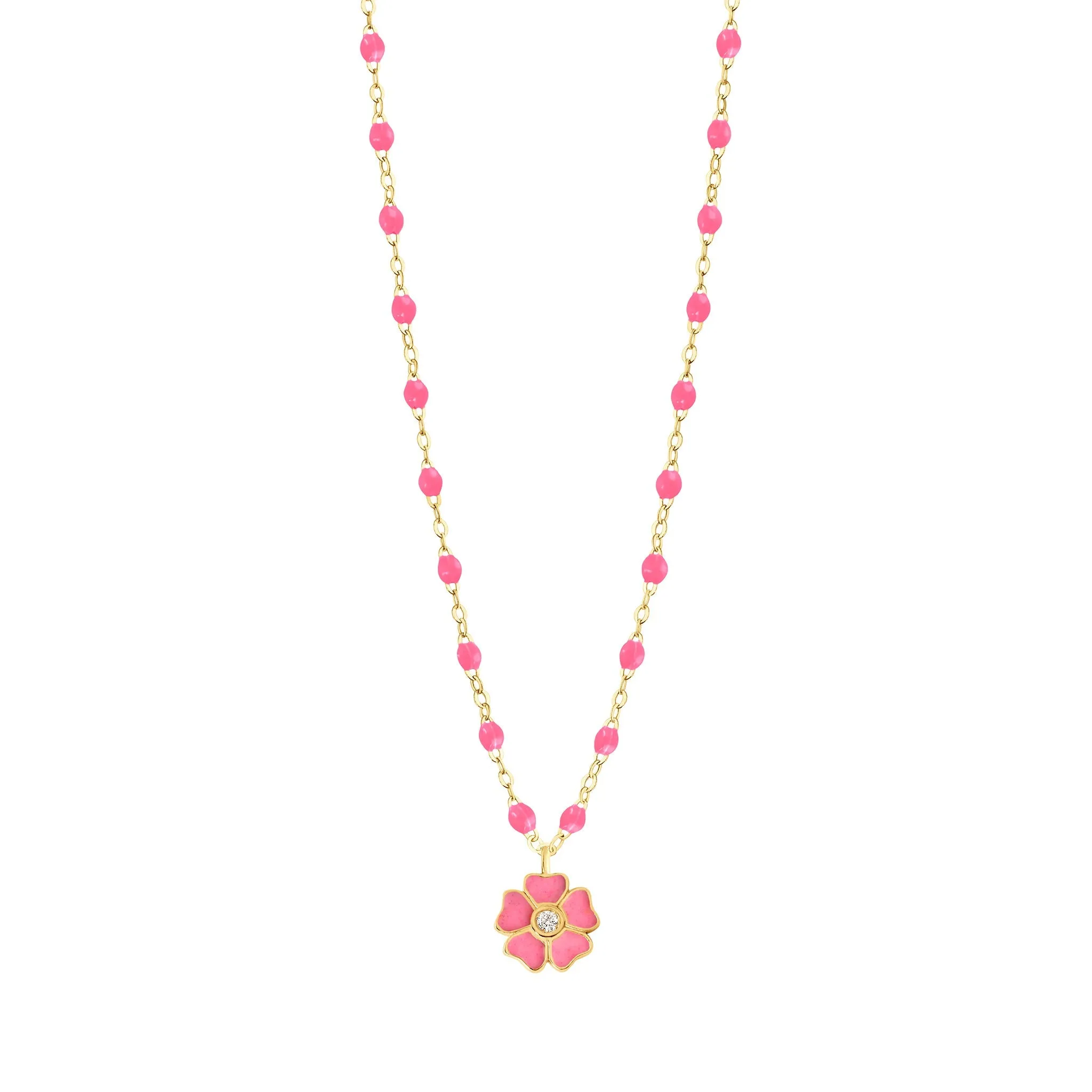 Flower Classic Gigi Pink diamond necklace, Yellow Gold, 16.5