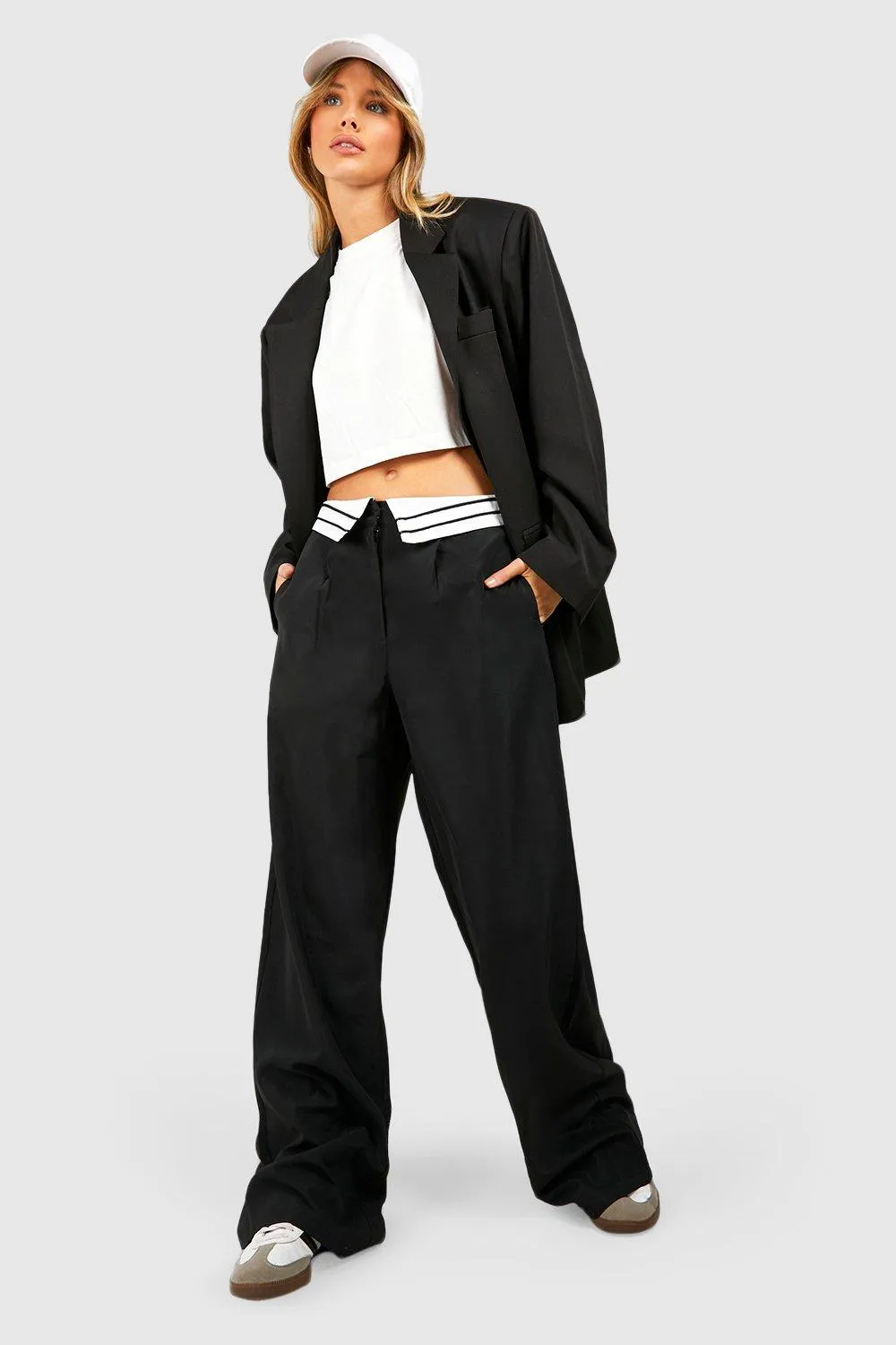 Folded Stripe Waistband Pants